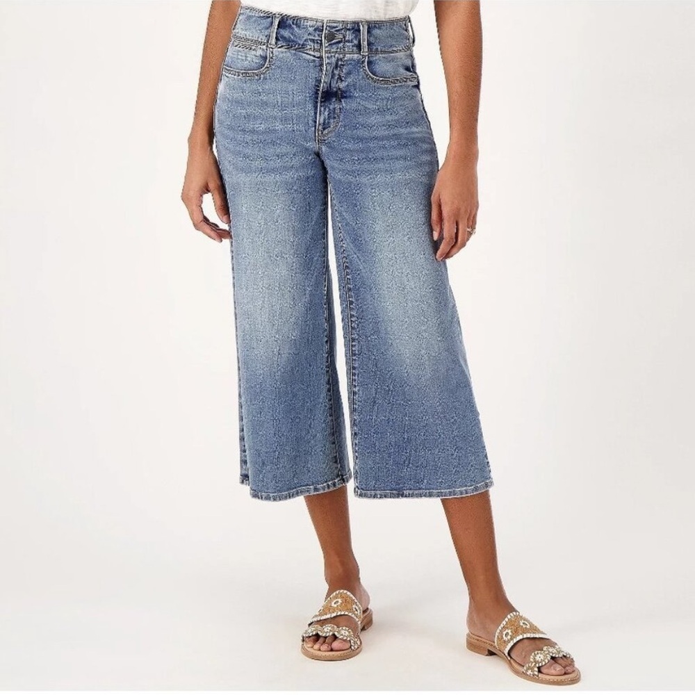 NYDJ Cool Embrace High Rise Wide Leg Capri Crop Denim Jeans Fantasy 26W New